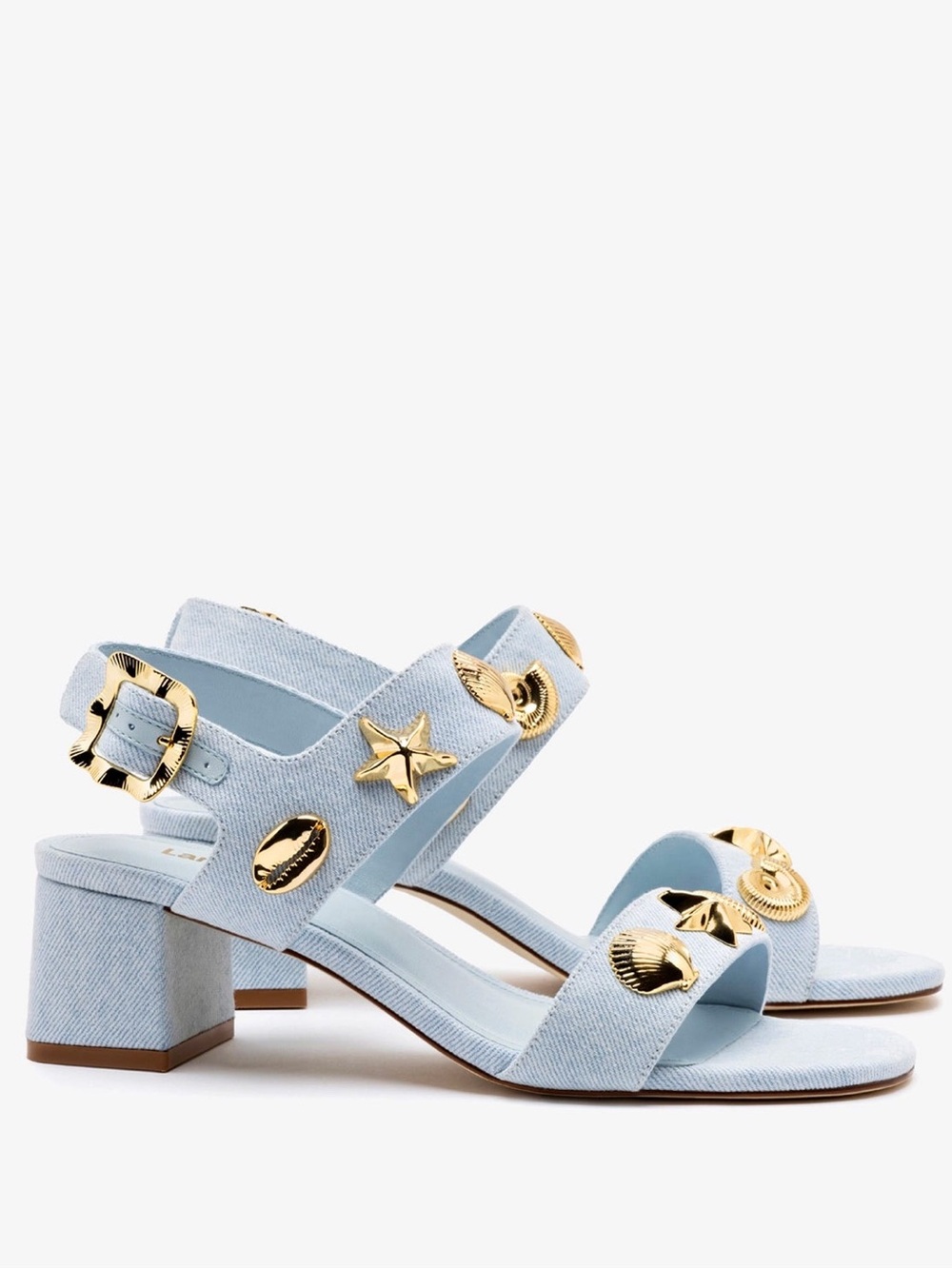 🆕{Larroudé}Madison Maya Denim Block Heel Sandals